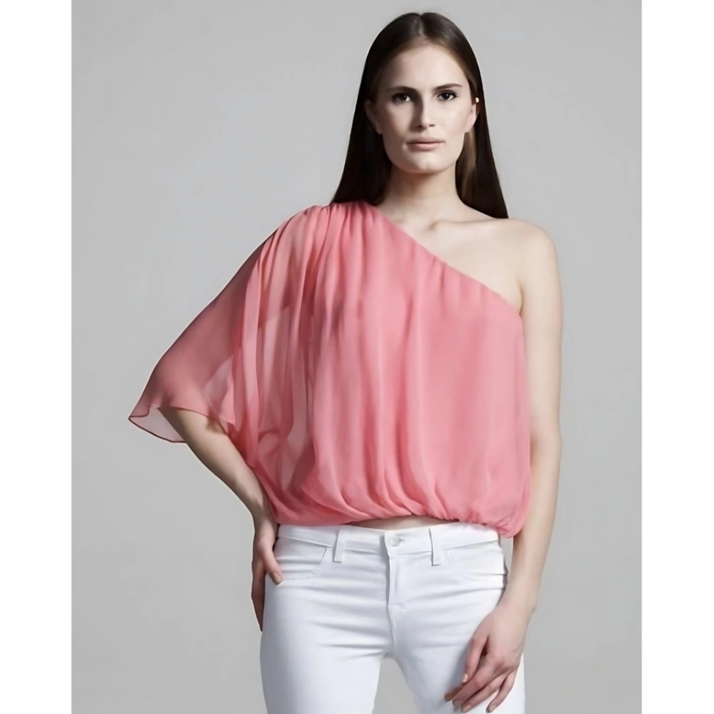 ALICE + OLIVIA Pink Summer Silk Keri one shoulder Top sz XS